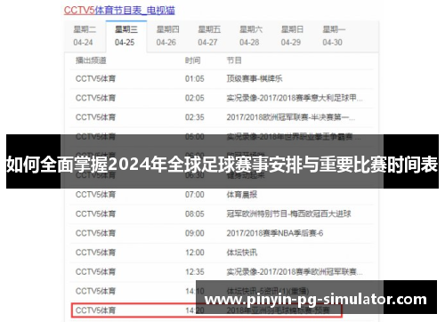 如何全面掌握2024年全球足球赛事安排与重要比赛时间表
