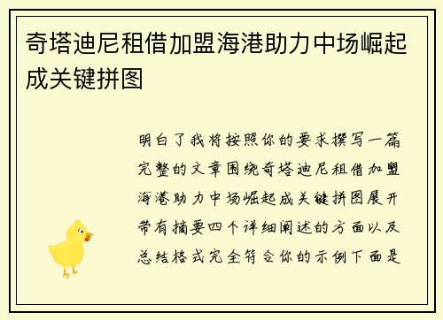 奇塔迪尼租借加盟海港助力中场崛起成关键拼图
